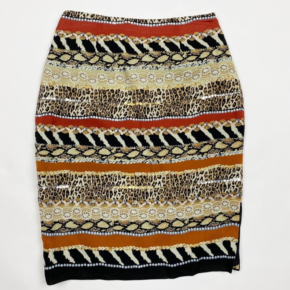 Silk Club Animal Print Stripe Silk Lined Straight Pencil Skirt Womens Size 4 - Picture 1 of 4